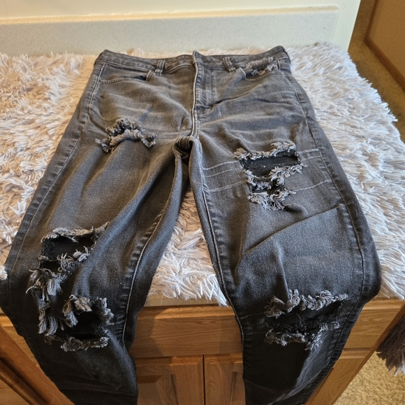 American Eagle Next Level Stretch Hi Rise Jeggings 12 R Black - Picture 5 of 16